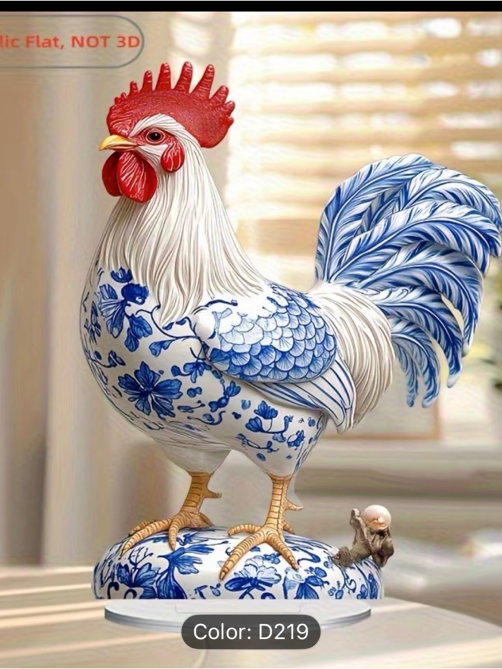 Blue & White Rooster Acrylic Holiday Decor - Decorative Holiday Accent